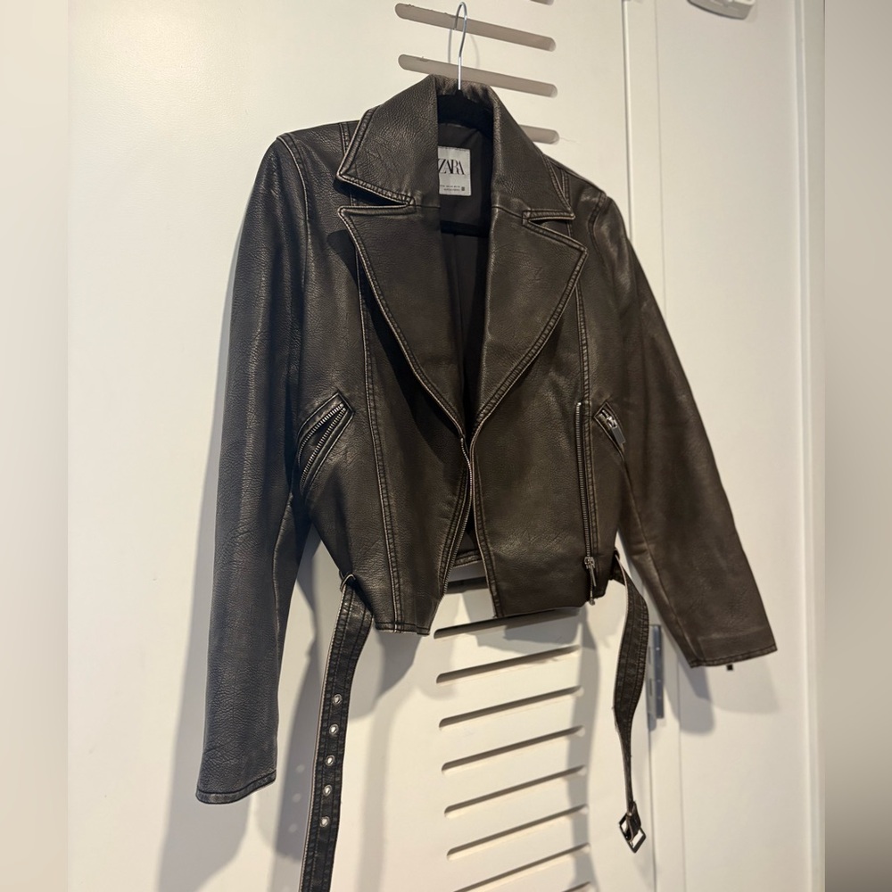 Zara Dark Brown Faux Leather Jacket - Picture 3 of 5